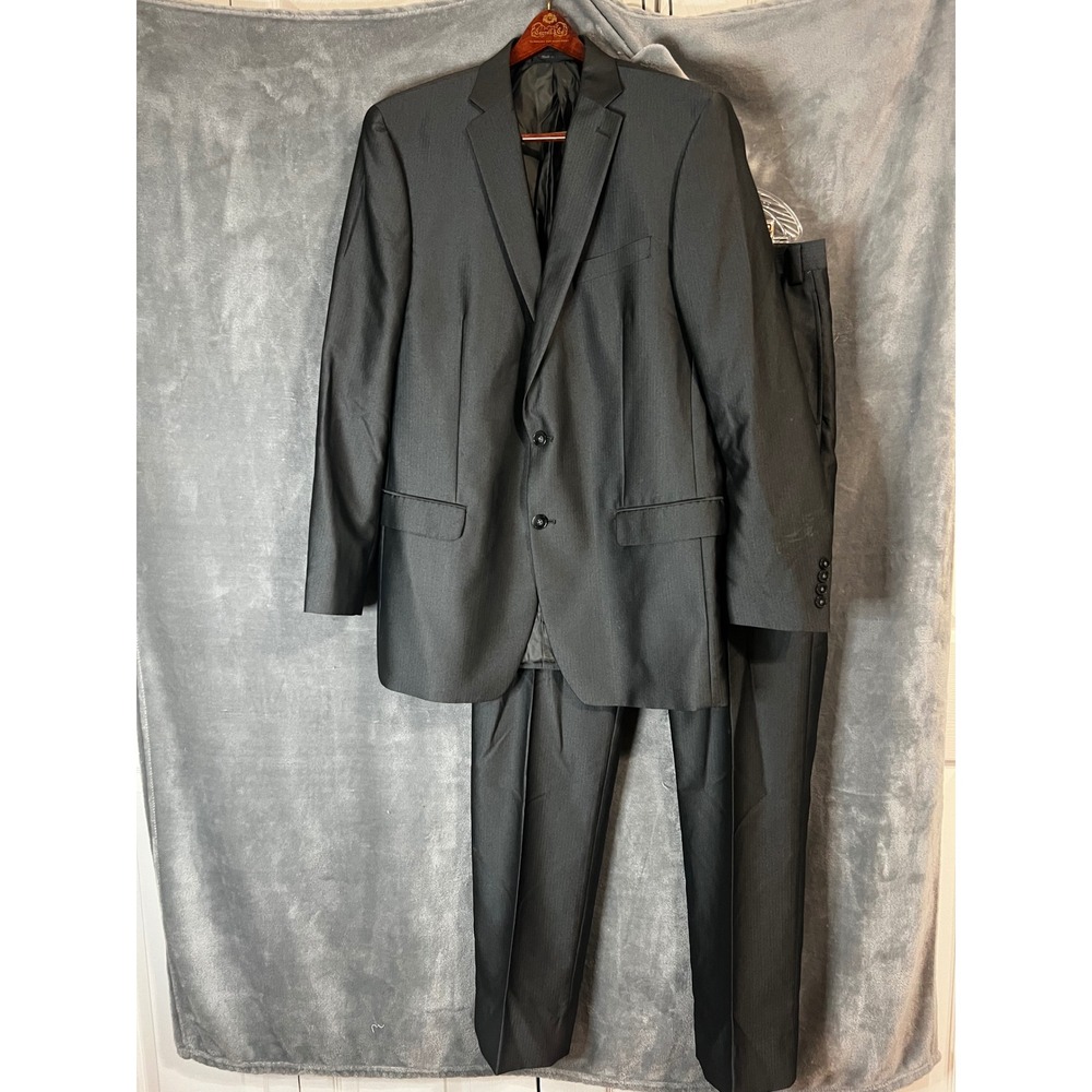 Calvin Klein Mens 42L Suit Charcoal Grey 2 Pc Single Breasted Jacket Trousers